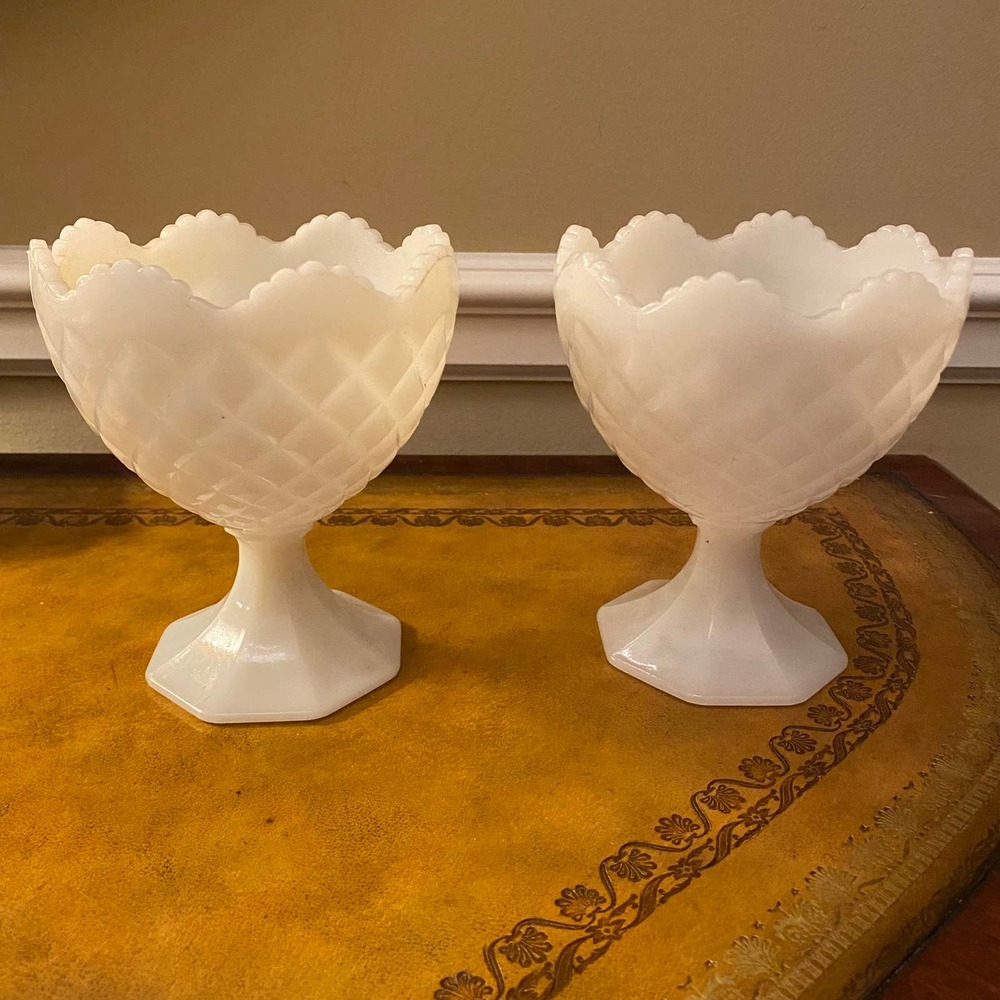2 VTG Napco White Milk Glass Footed Compote Candy Dish Bowl Vase Planter 1184